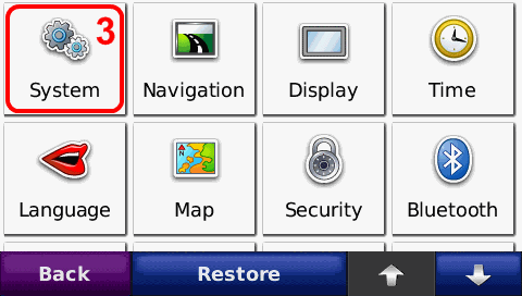 Getting Unit ID on Garmin® nüvi 710, Step 3: Tap System