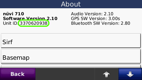 Getting Unit ID on Garmin® nüvi 710, Step 5: Read Unit ID
