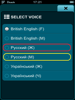 Выбор голосовых подсказок Мирео